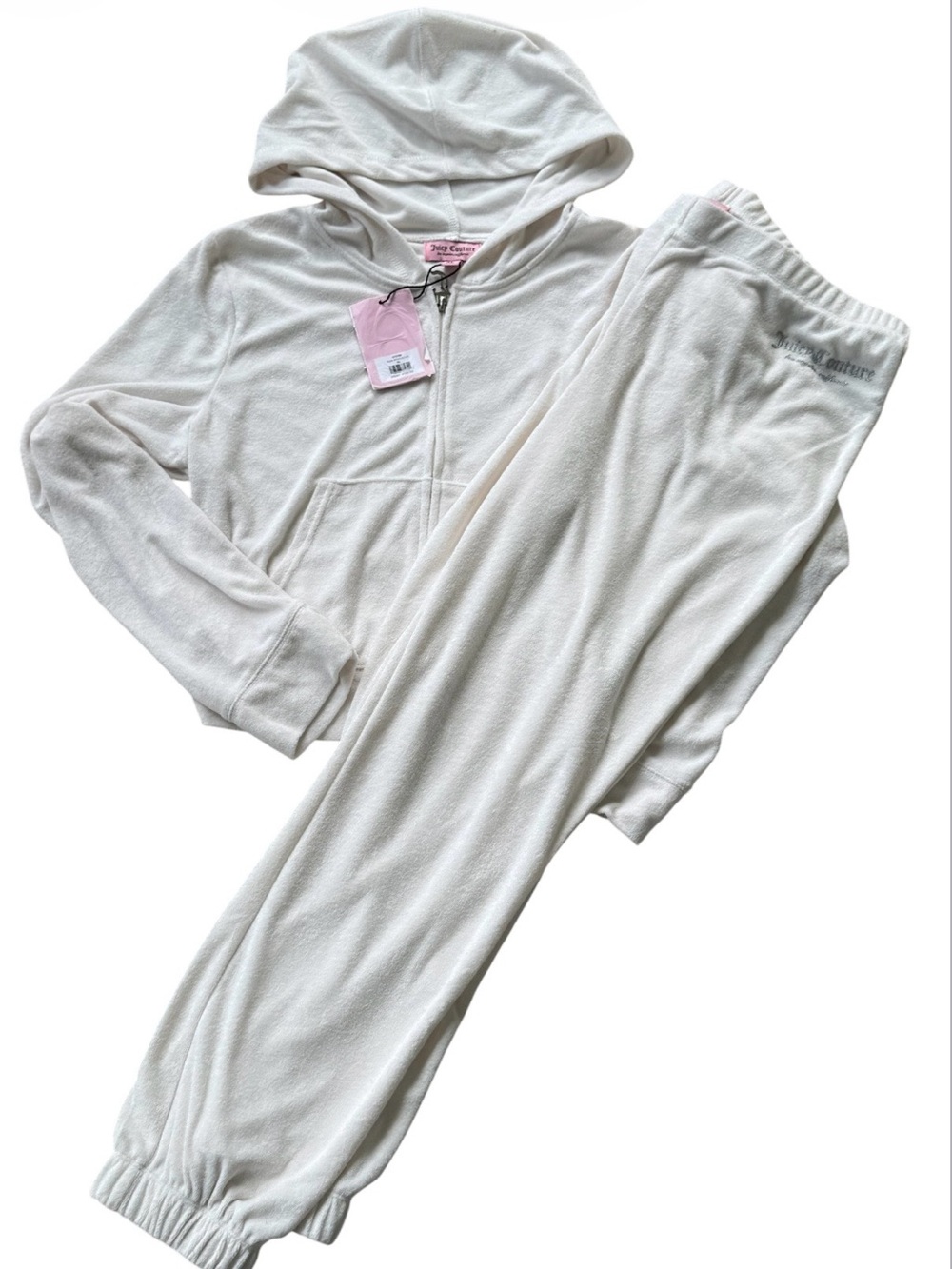 NWT Juicy Couture Terry Cloth Oyster Tracksuit Hoodie Pants Set Y2K Joggers XL